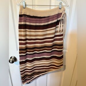 MAEVE-ANTHROPOLOGIE SKIRT BROWN STRIPED COTTON WRAP TIE CROCHET ONE SIZE